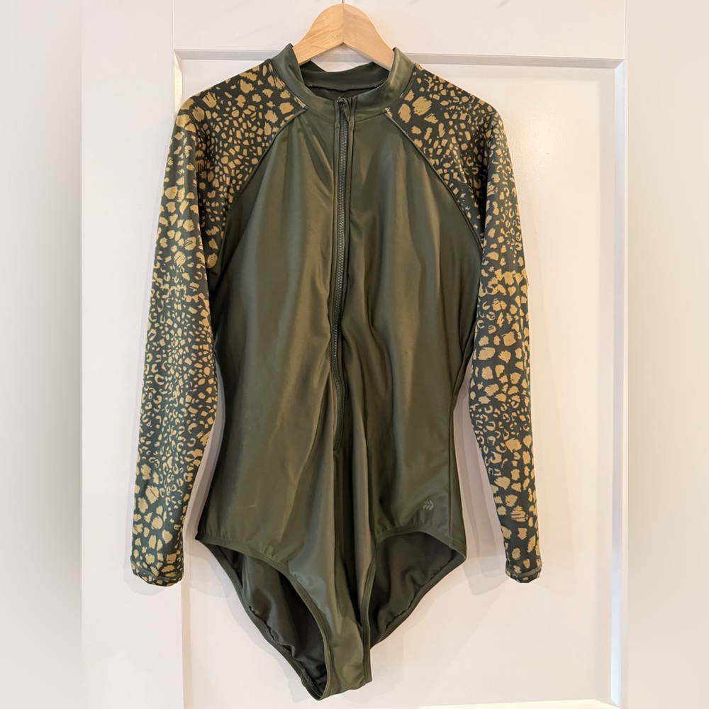 Women’s All in Motion Green and Gold Swim Bodysuit